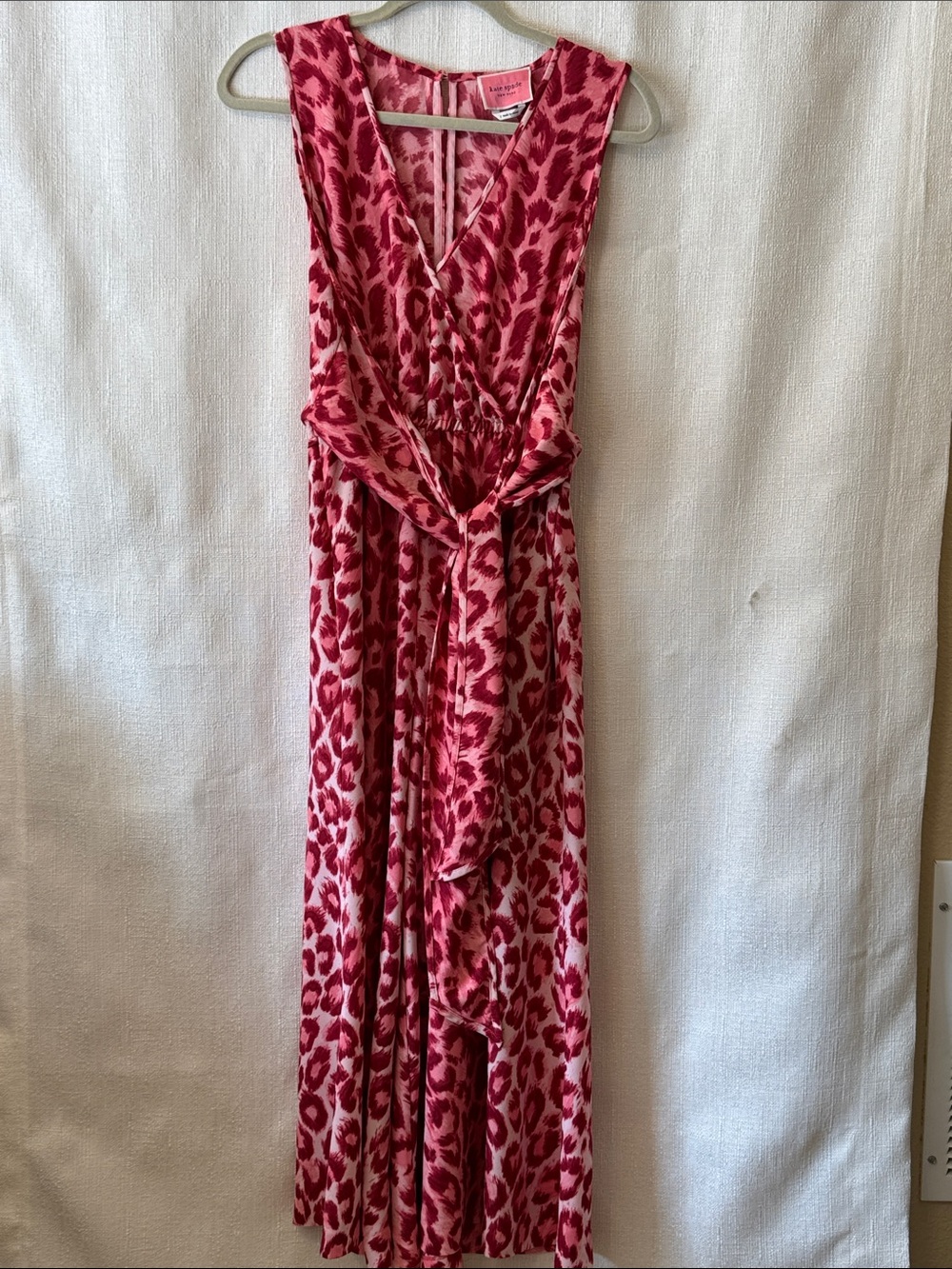 Kate Spade Pink Leopard Print Wide Leg Jumpsuit Sleeveless Tie Waist Size Small - Picture 9 of 9